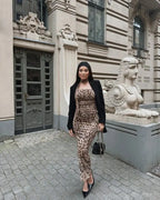 Leopard Print Wrapped Suit Backless Sleeveless Tops Skirts nowadaysfashion