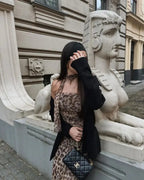 Leopard Print Wrapped Suit Backless Sleeveless Tops Skirts nowadaysfashion