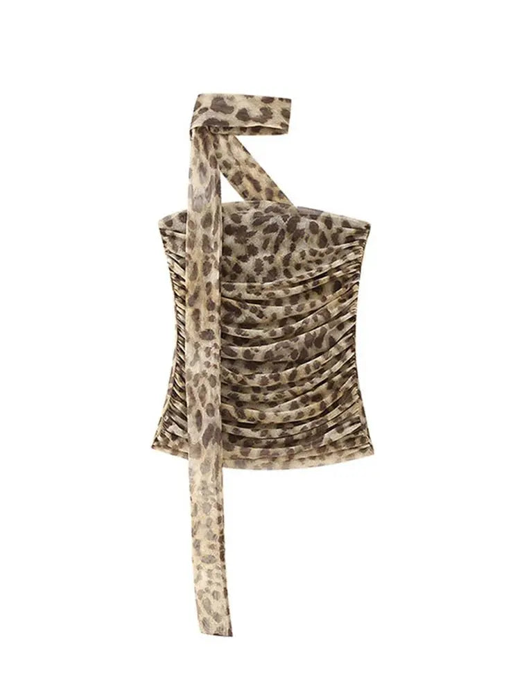 Leopard Print Wrapped Suit Backless Sleeveless Tops Skirts - Blade & Thread