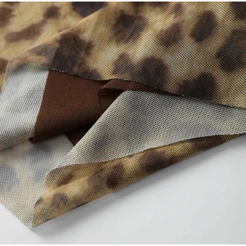 Leopard Print Wrapped Suit Backless Sleeveless Tops Skirts nowadaysfashion