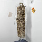 Leopard Print Wrapped Suit Backless Sleeveless Tops Skirts nowadaysfashion