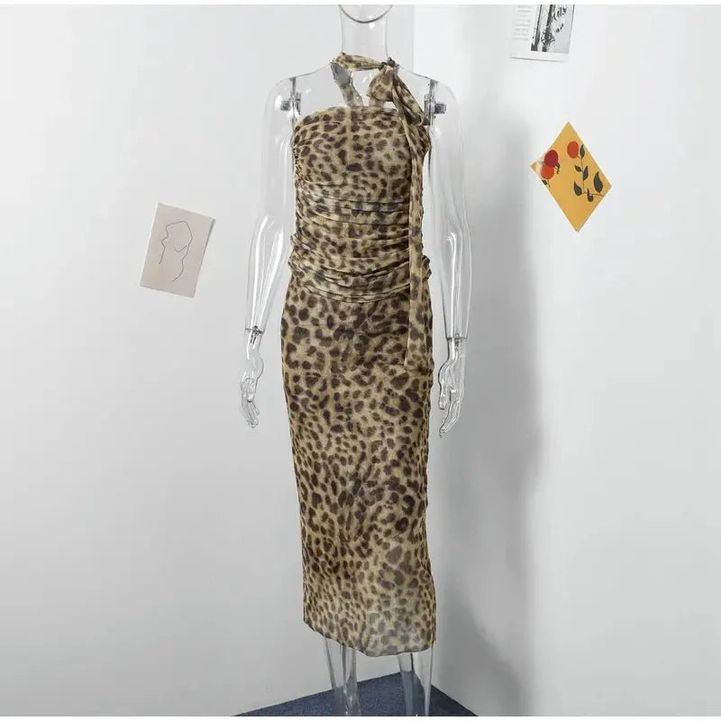 Leopard Print Wrapped Suit Backless Sleeveless Tops Skirts - Blade & Thread