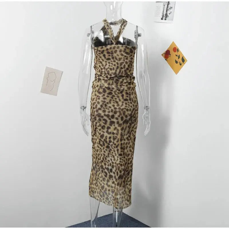 Leopard Print Wrapped Suit Backless Sleeveless Tops Skirts - Blade & Thread
