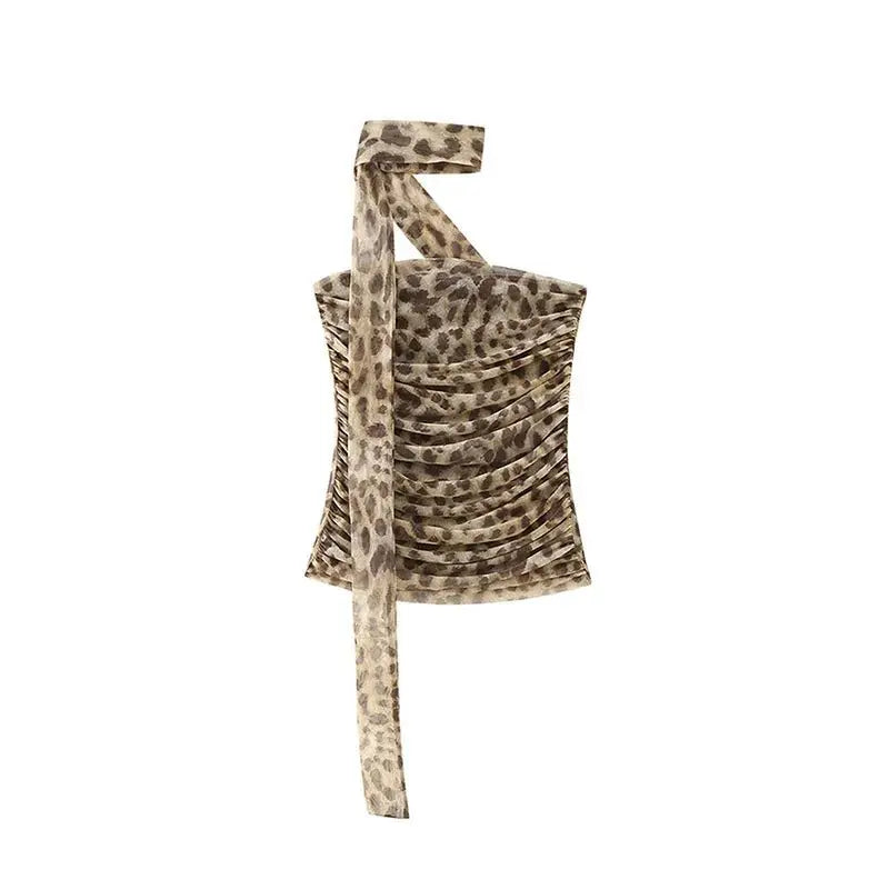 Leopard Print Wrapped Suit Backless Sleeveless Tops Skirts - Blade & Thread