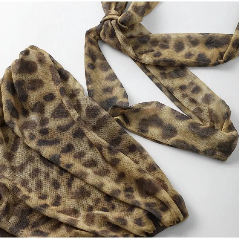 Leopard Print Wrapped Suit Backless Sleeveless Tops Skirts - Blade & Thread