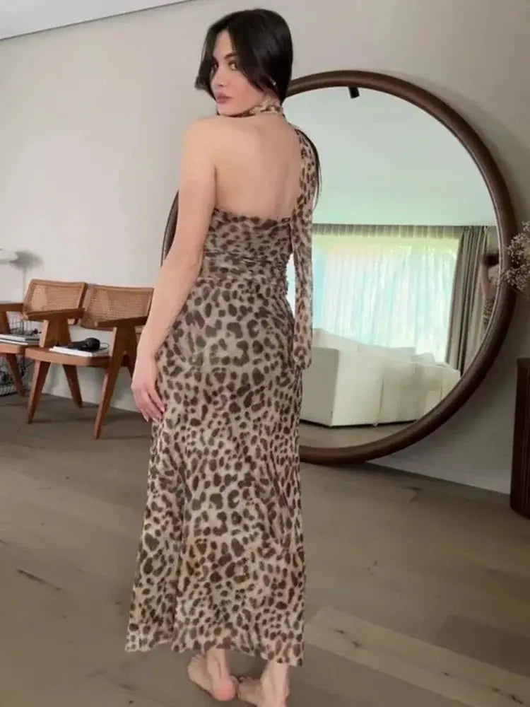 Leopard Print Wrapped Suit Backless Sleeveless Tops Skirts - Blade & Thread
