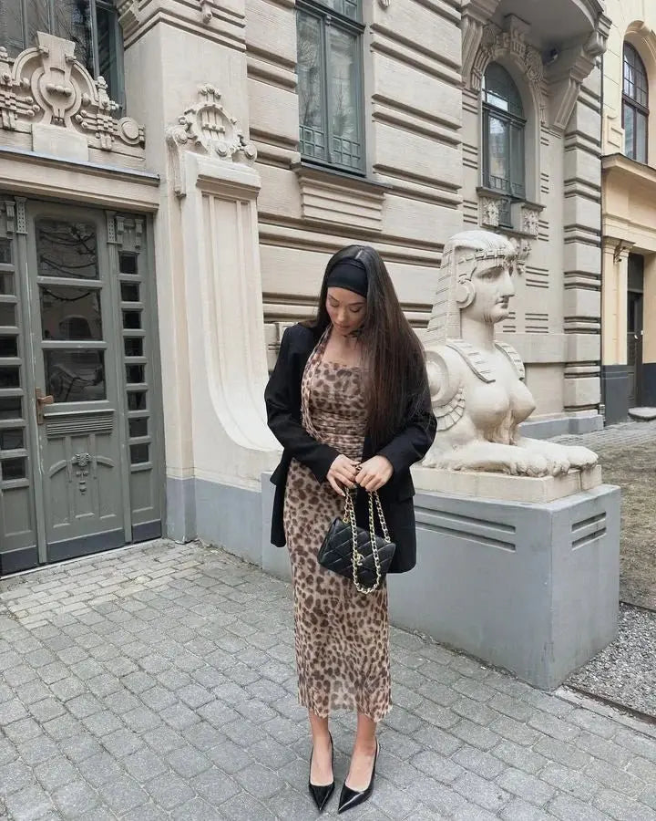 Leopard Print Wrapped Suit Backless Sleeveless Tops Skirts - Blade & Thread