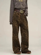 Leopard Print Y2k Jeans Women Oversized Wide Leg Denim Trousers Streetwear nowadaysfashion