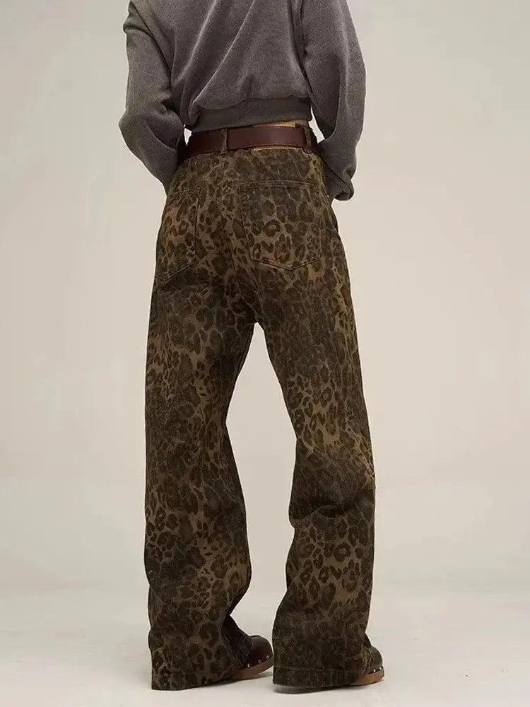 Leopard Print Y2k Jeans Women Oversized Wide Leg Denim Trousers Streetwear - Blade & Thread