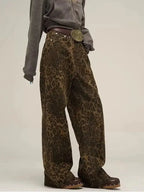 Leopard Print Y2k Jeans Women Oversized Wide Leg Denim Trousers Streetwear nowadaysfashion