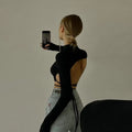 Leopard Zebra Printed Sexy Backless Lace ups Pullover Tees Women O-neck Slim Longsleeve Short T-Shirt nowadaysfashion