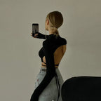 Leopard Zebra Printed Sexy Backless Lace ups Pullover Tees Women O-neck Slim Longsleeve Short T-Shirt nowadaysfashion