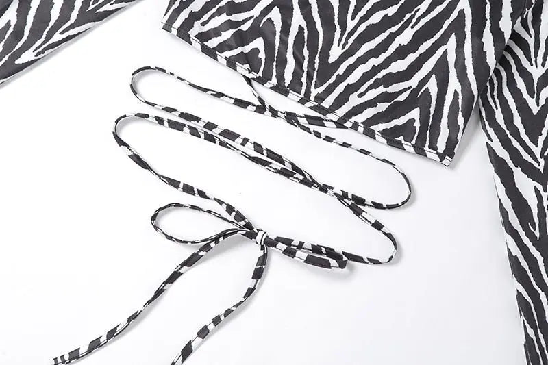 Leopard Zebra Printed Sexy Backless Lace ups Pullover Tees Women O-neck Slim Longsleeve Short T-Shirt - Blade & Thread