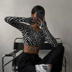 Leopard Zebra Printed Sexy Backless Lace ups Pullover Tees Women O-neck Slim Longsleeve Short T-Shirt nowadaysfashion