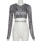 Leopard Zebra Printed Sexy Backless Lace ups Pullover Tees Women O-neck Slim Longsleeve Short T-Shirt nowadaysfashion