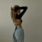 Leopard Zebra Printed Sexy Backless Lace ups Pullover Tees Women O-neck Slim Longsleeve Short T-Shirt nowadaysfashion