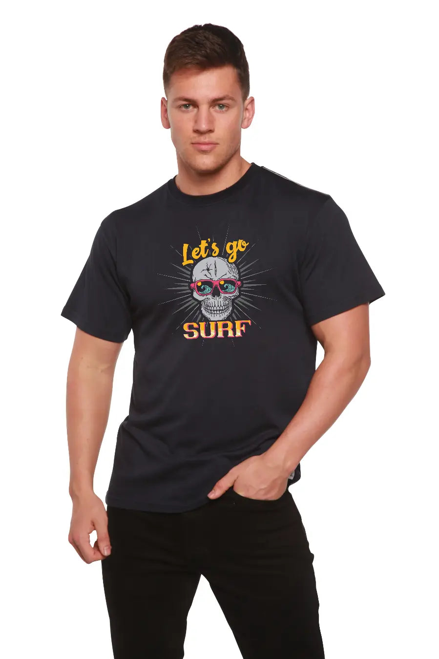 Let`s go SURF Men's Bamboo Viscose/Organic Cotton Short Sleeve Graphic T-Shirt Spun Bamboo