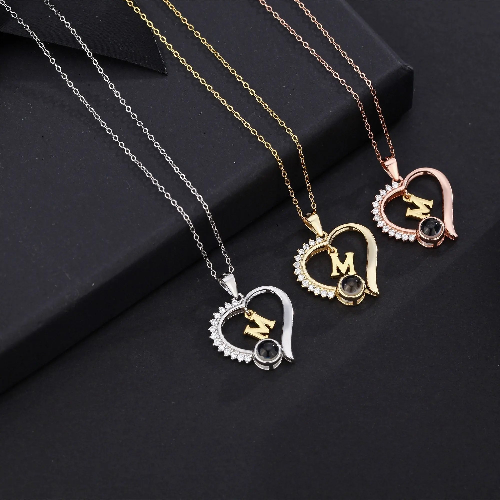 letter necklace Simple Heart Shaped Photo Custom Projection Necklace nowadaysfashion