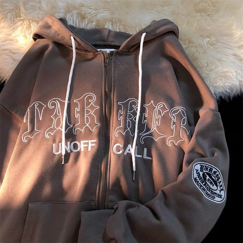 Letter Print Casual Hooded Sweatshirts Vintage Simple Streetwear Coats nowadaysfashion