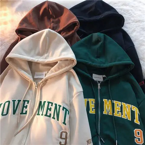 Letter Print Casual Hooded Sweatshirts Vintage Simple Streetwear Coats nowadaysfashion
