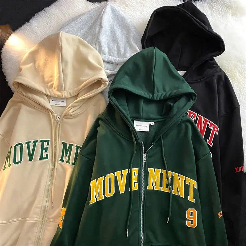 Letter Print Casual Hooded Sweatshirts Vintage Simple Streetwear Coats - Blade & Thread
