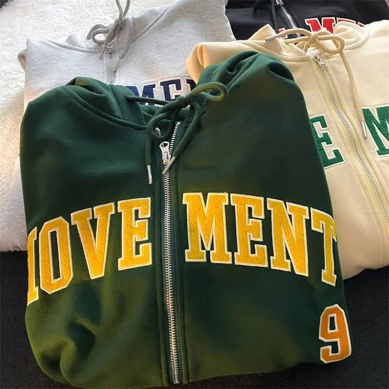 Letter Print Casual Hooded Sweatshirts Vintage Simple Streetwear Coats - Blade & Thread