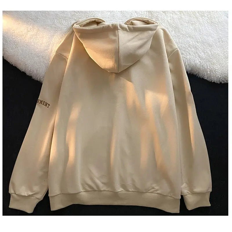 Letter Print Casual Hooded Sweatshirts Vintage Simple Streetwear Coats nowadaysfashion