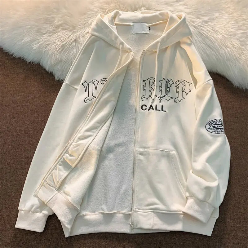 Letter Print Casual Hooded Sweatshirts Vintage Simple Streetwear Coats nowadaysfashion