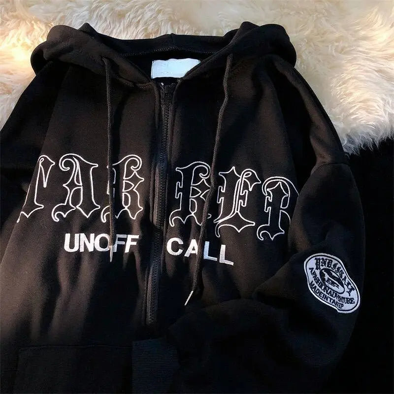 Letter Print Casual Hooded Sweatshirts Vintage Simple Streetwear Coats - Blade & Thread
