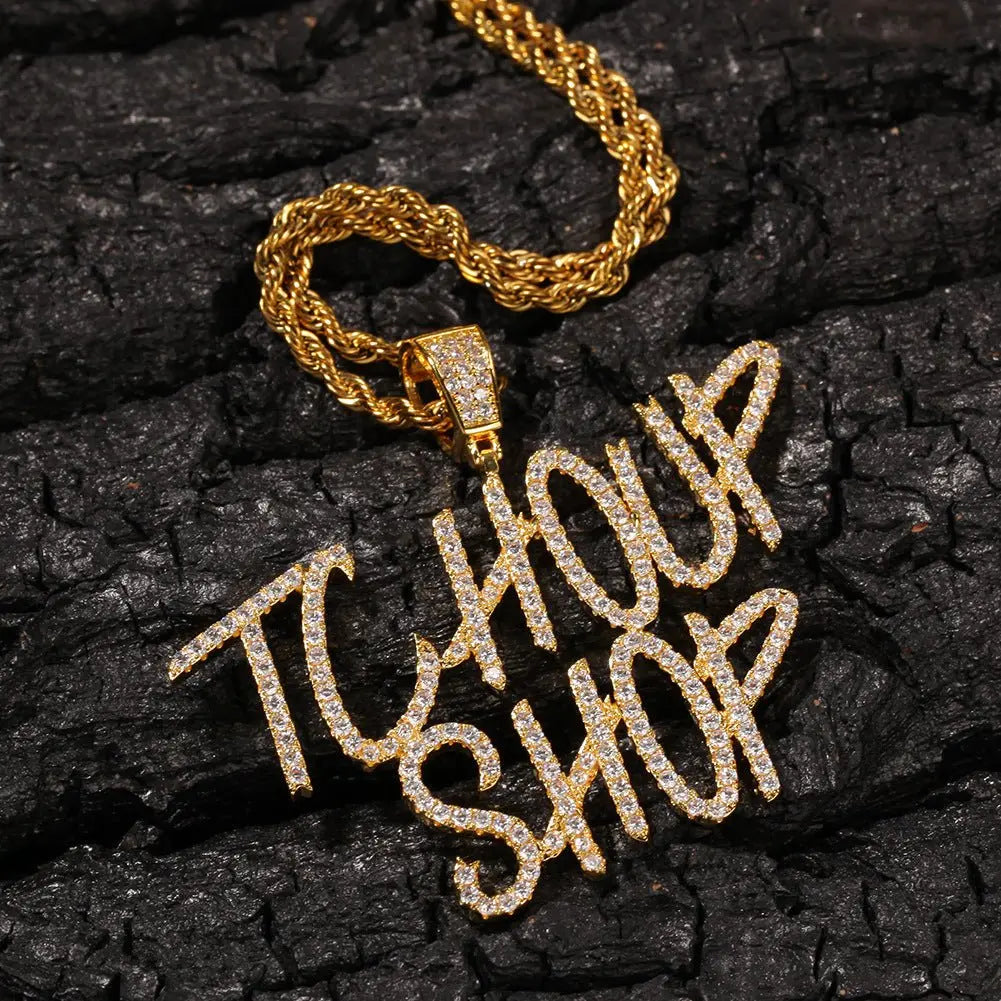 Letter splicing DIY custom micropaved zircon pendant - Blade & Thread