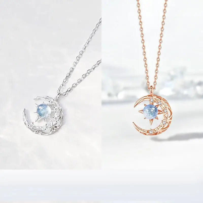Light Of Stars And Moon Charm Necklace Delicate Clavicle Stars Rhinestone Chain Necklace - Blade & Thread