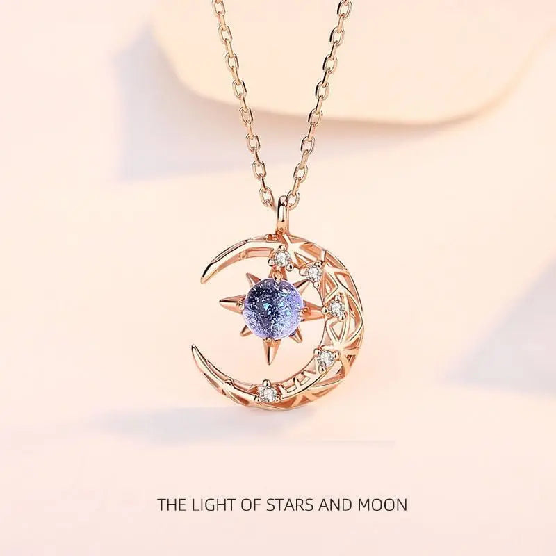 Light Of Stars And Moon Charm Necklace Delicate Clavicle Stars Rhinestone Chain Necklace nowadaysfashion