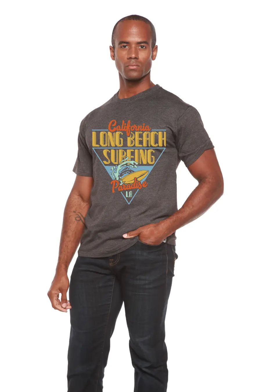 Long Beach Surfing Printed Men's Bamboo Viscose/Organic Cotton Short Sleeve Graphic T-Shirt Spun Bamboo