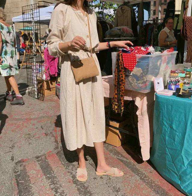 Long Shirt Dress Women Cotton Round Collar Slim Waist Drawstring Solid Color Sundress - Blade & Thread