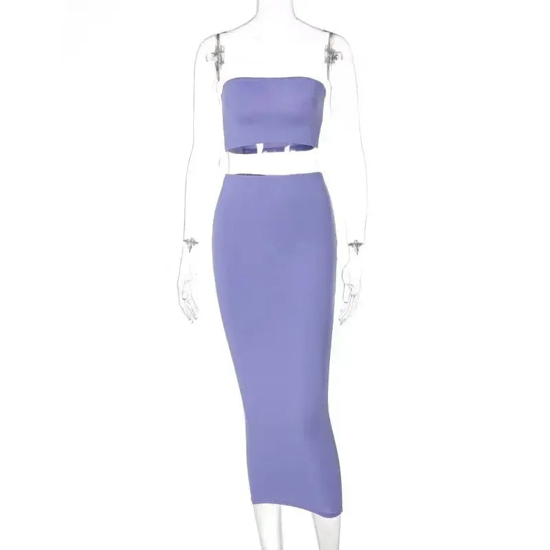 Long Skirt Sets Strapless Tube Top Bodycon Two Piece Outfit Summer Clothing - Blade & Thread