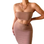 Long Skirt Sets Strapless Tube Top Bodycon Two Piece Outfit Summer Clothing nowadaysfashion
