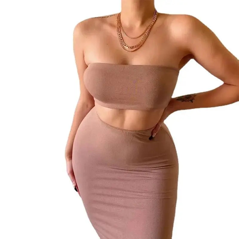 Long Skirt Sets Strapless Tube Top Bodycon Two Piece Outfit Summer Clothing - Blade & Thread