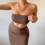 Long Skirt Sets Strapless Tube Top Bodycon Two Piece Outfit Summer Clothing nowadaysfashion