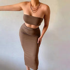 Long Skirt Sets Strapless Tube Top Bodycon Two Piece Outfit Summer Clothing nowadaysfashion