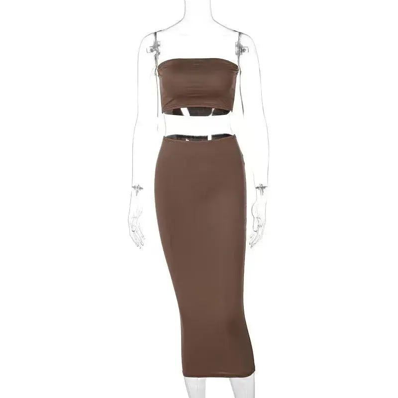Long Skirt Sets Strapless Tube Top Bodycon Two Piece Outfit Summer Clothing - Blade & Thread