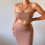 Long Skirt Sets Strapless Tube Top Bodycon Two Piece Outfit Summer Clothing nowadaysfashion