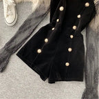 Long Sleeve Lace Embroidery Shirt Women Double Breasted Playsuits Slim Velvet Jumpsuits nowadaysfashion
