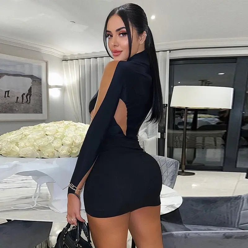 Long Sleeve Patchwork Mesh See Through Sexy Bodycon Mini Dress Evening Clothes - Blade & Thread