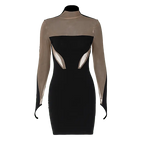 Long Sleeve Patchwork Mesh See Through Sexy Bodycon Mini Dress Evening Clothes nowadaysfashion