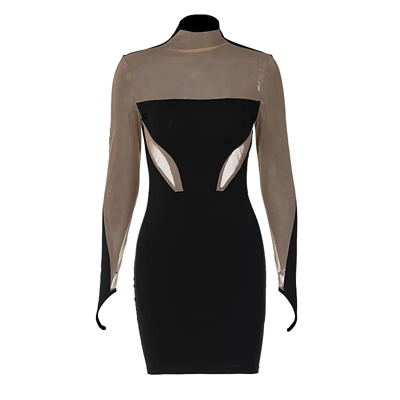 Long Sleeve Patchwork Mesh See Through Sexy Bodycon Mini Dress Evening Clothes - Blade & Thread