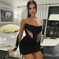 Long Sleeve Patchwork Mesh See Through Sexy Bodycon Mini Dress Evening Clothes nowadaysfashion