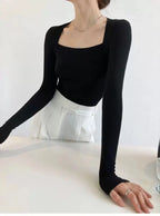 Long Sleeve Tops Women Candy Color Fake Two Piece Skinny T-shirts Female nowadaysfashion