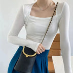 Long Sleeve Tops Women Candy Color Fake Two Piece Skinny T-shirts Female nowadaysfashion