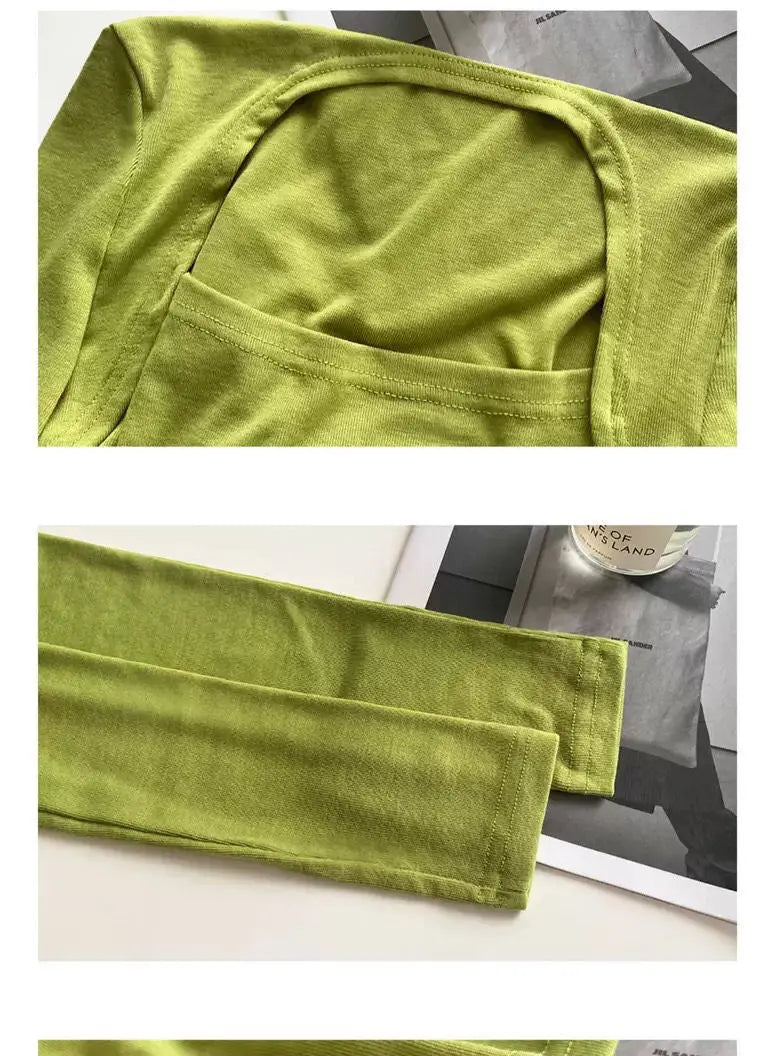 Long Sleeve Tops Women Candy Color Fake Two Piece Skinny T-shirts Female - Blade & Thread