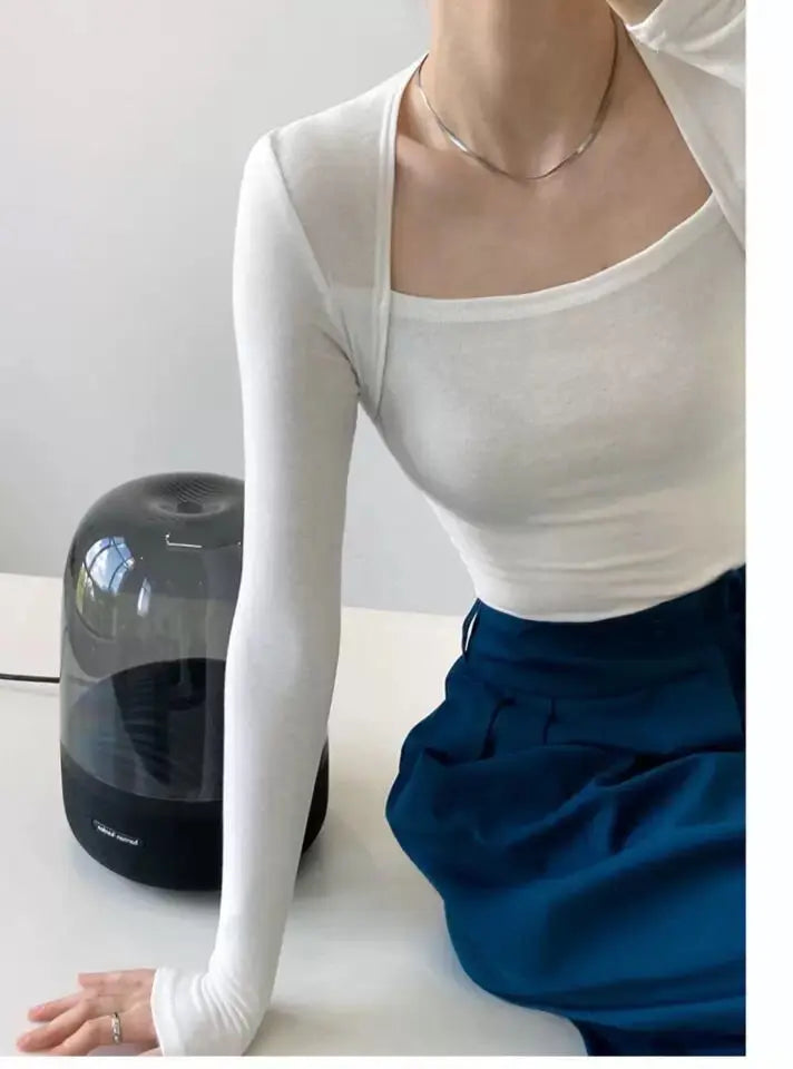 Long Sleeve Tops Women Candy Color Fake Two Piece Skinny T-shirts Female - Blade & Thread